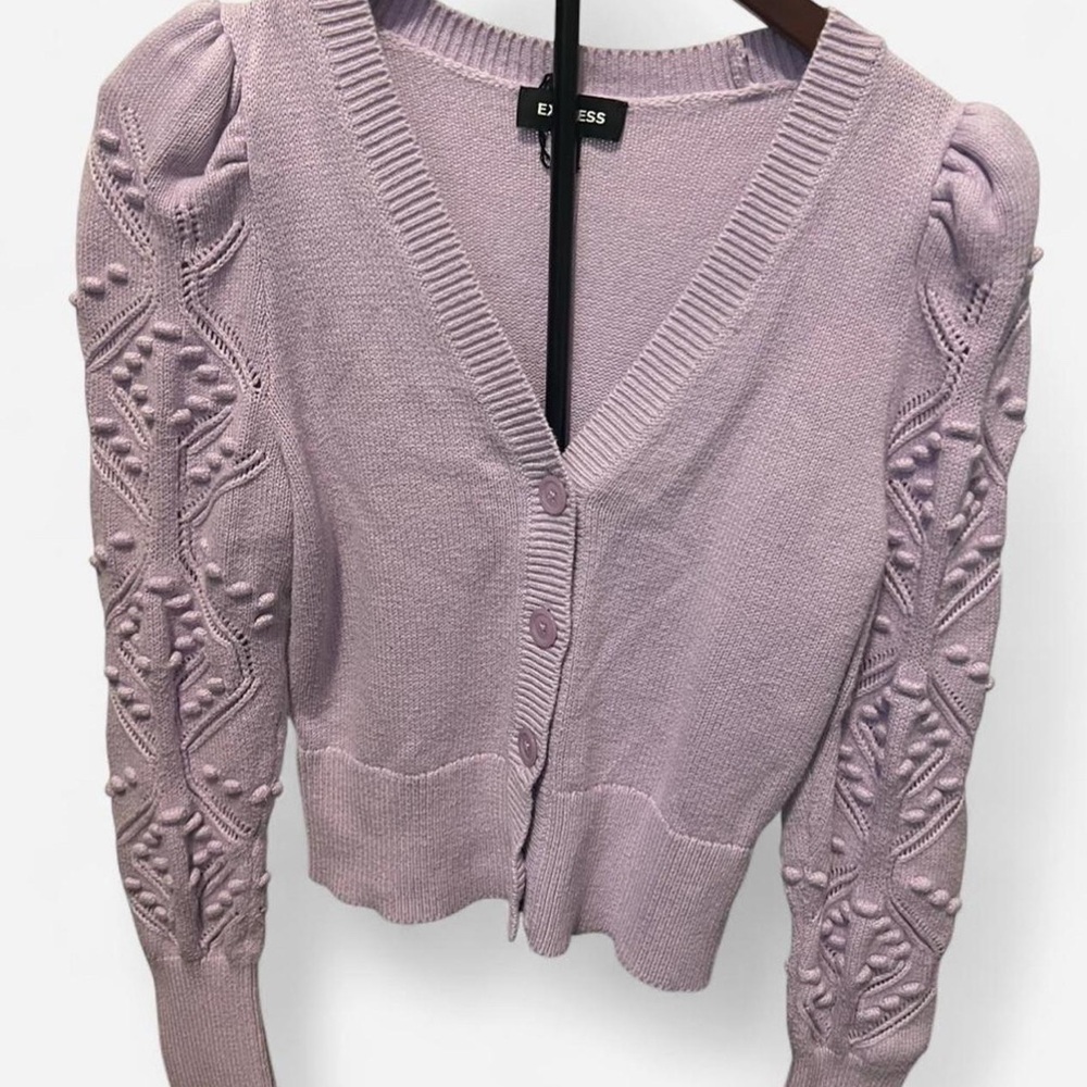 Express Lilac V-Neck Button Front Sweater Cardigan
